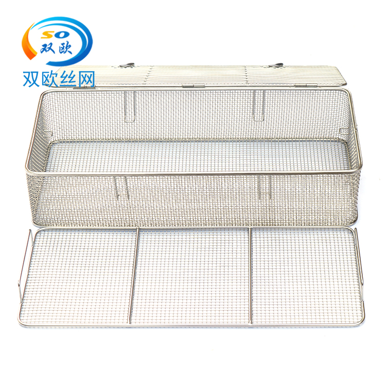 Double European wire mesh stainless steel medical cleaning and disinfection net basket, basket with cover, instrument loading basket, high-temperature sterilization box