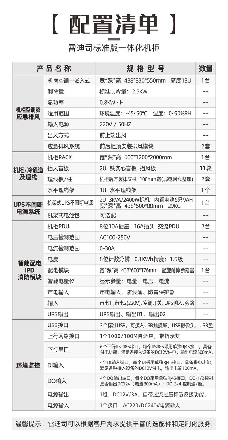 LADIS B1P3KT3 Integrated Cabinet Precision Air Conditioning UPS Power Distribution Environment Monitoring