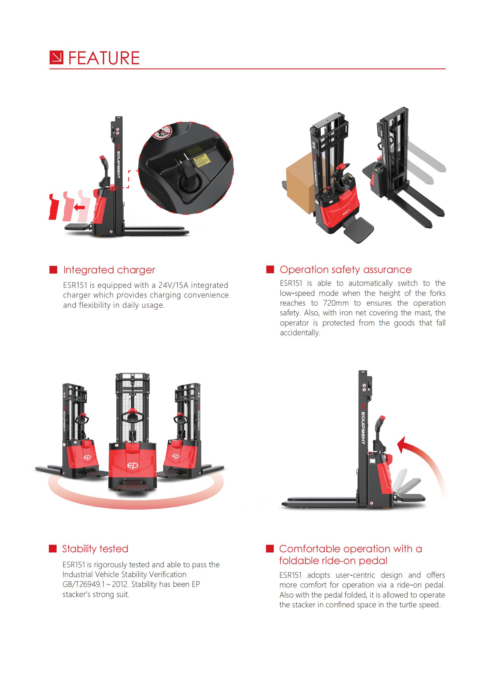 1.5-ton fully electric stacker truck, Zhongli Jinhua economical pedal forklift ESR151 station driven stacker truck