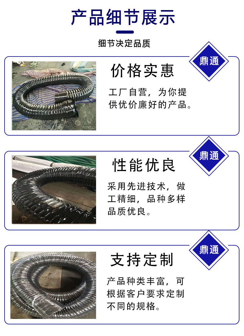 Large diameter high-temperature resistant cloth clamping steel wire telescopic rubber air duct, exhaust duct, ventilation corrugated flexible hose