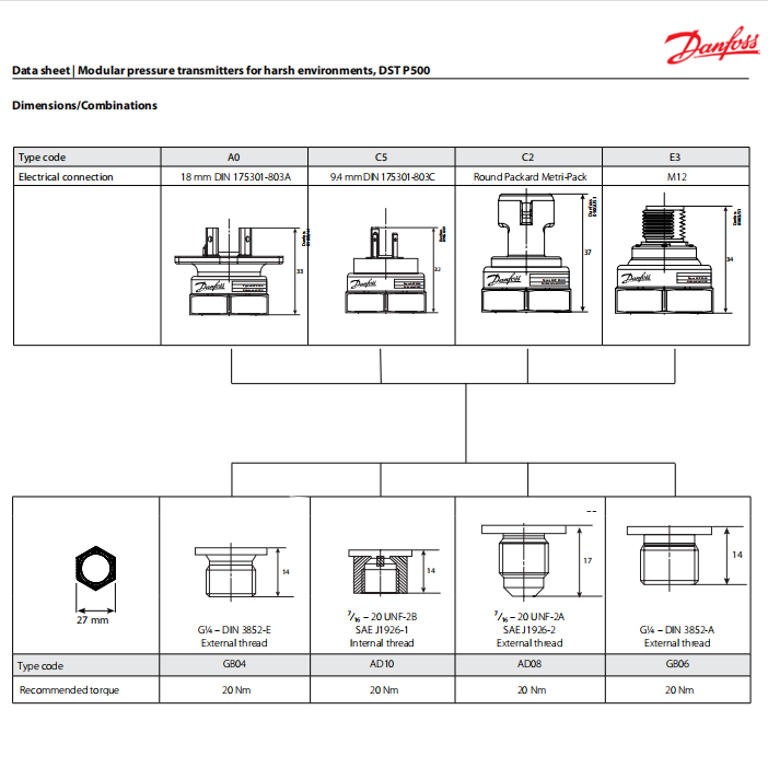 Danfoss pressure sensor Danfoss inlet pressure sensor