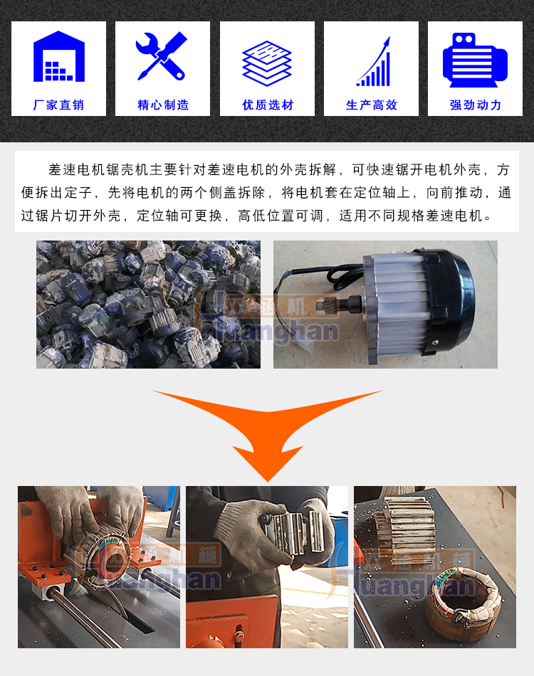 Differential motor shell sawing machine, aluminum shell motor shell cutting machine, dismantling and scrapping of old motor shell equipment