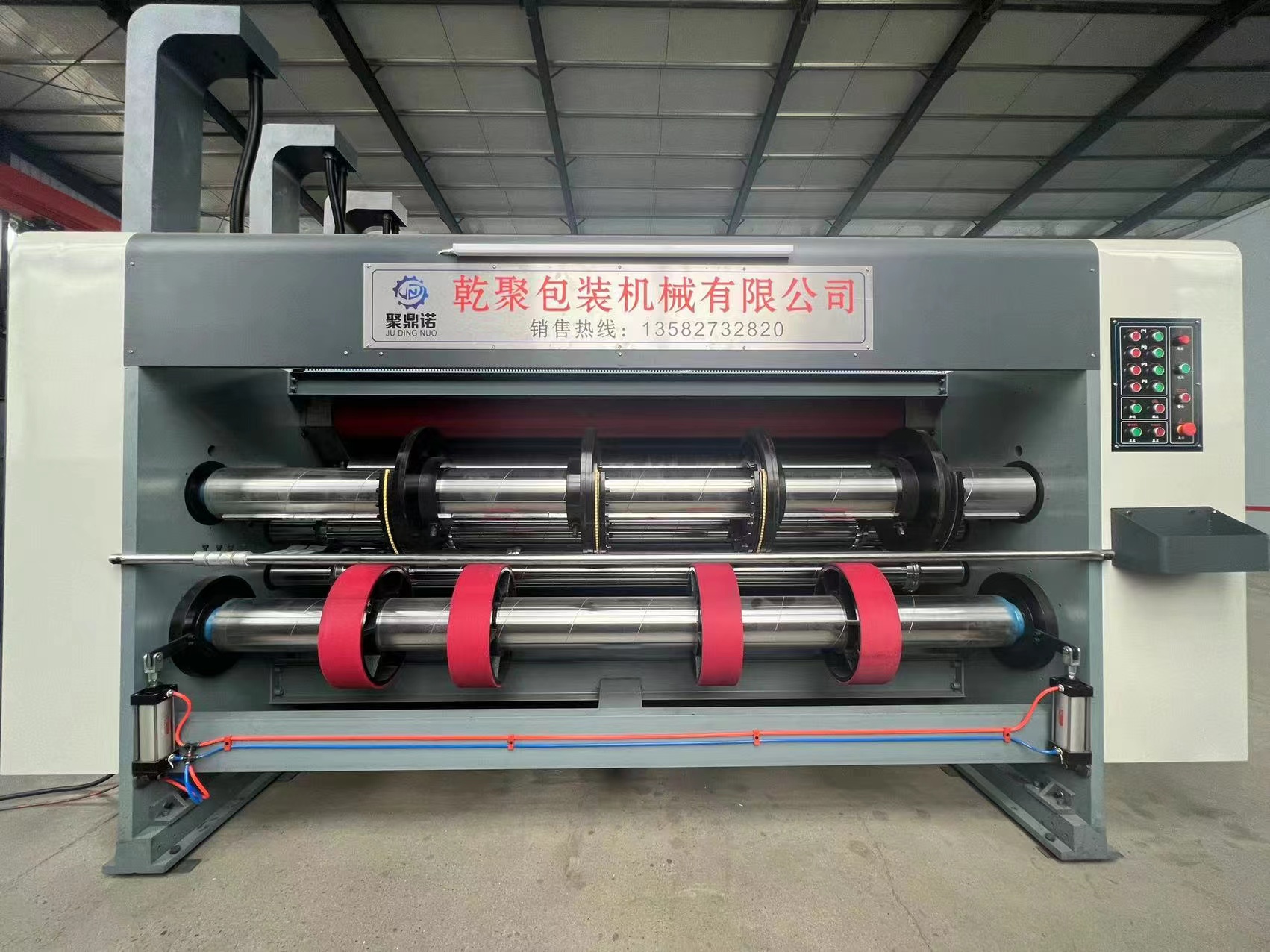 Supply of leading edge three color four gang die-cutting and slotting printing machine for cardboard box machinery, dry polymer cardboard box packaging machinery