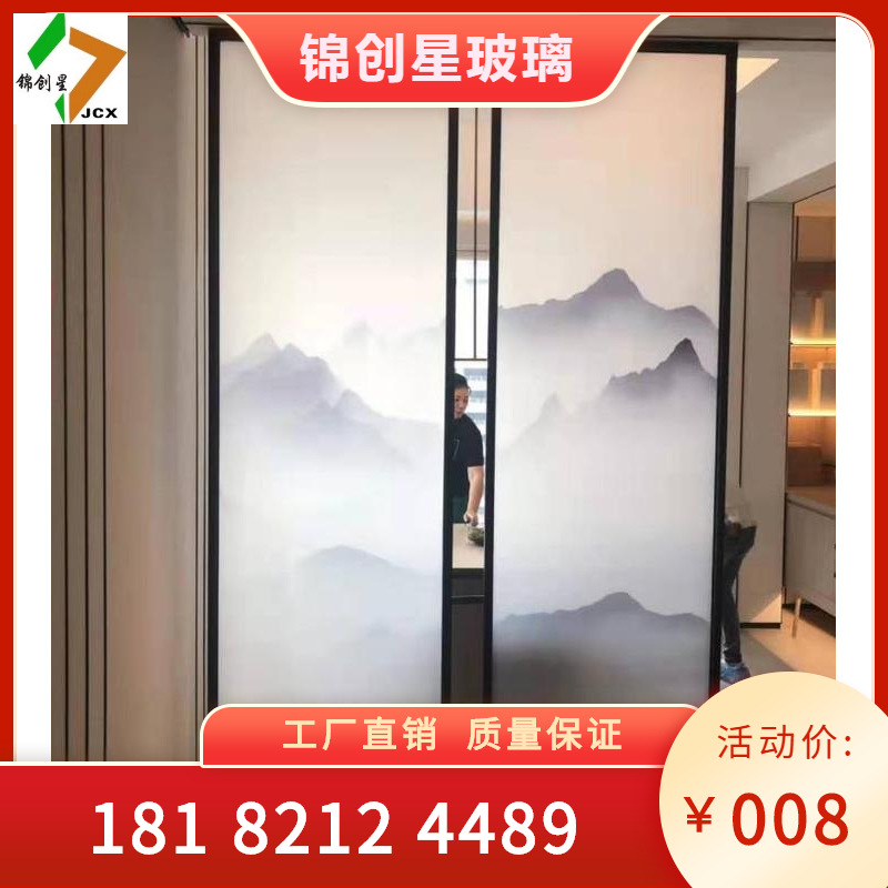 Customized silk and silk glass landscape painting, glass screen partition, landscape wall decoration, silk glass