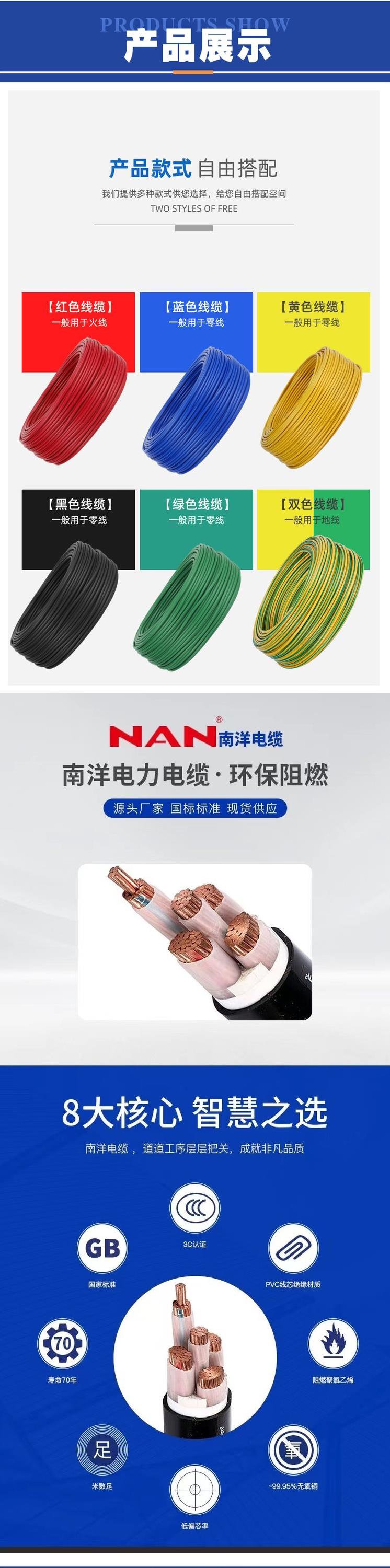 Nanyang cable BVR multi-core flame-retardant copper core home decoration wire BVR national standard electronic wire power cord