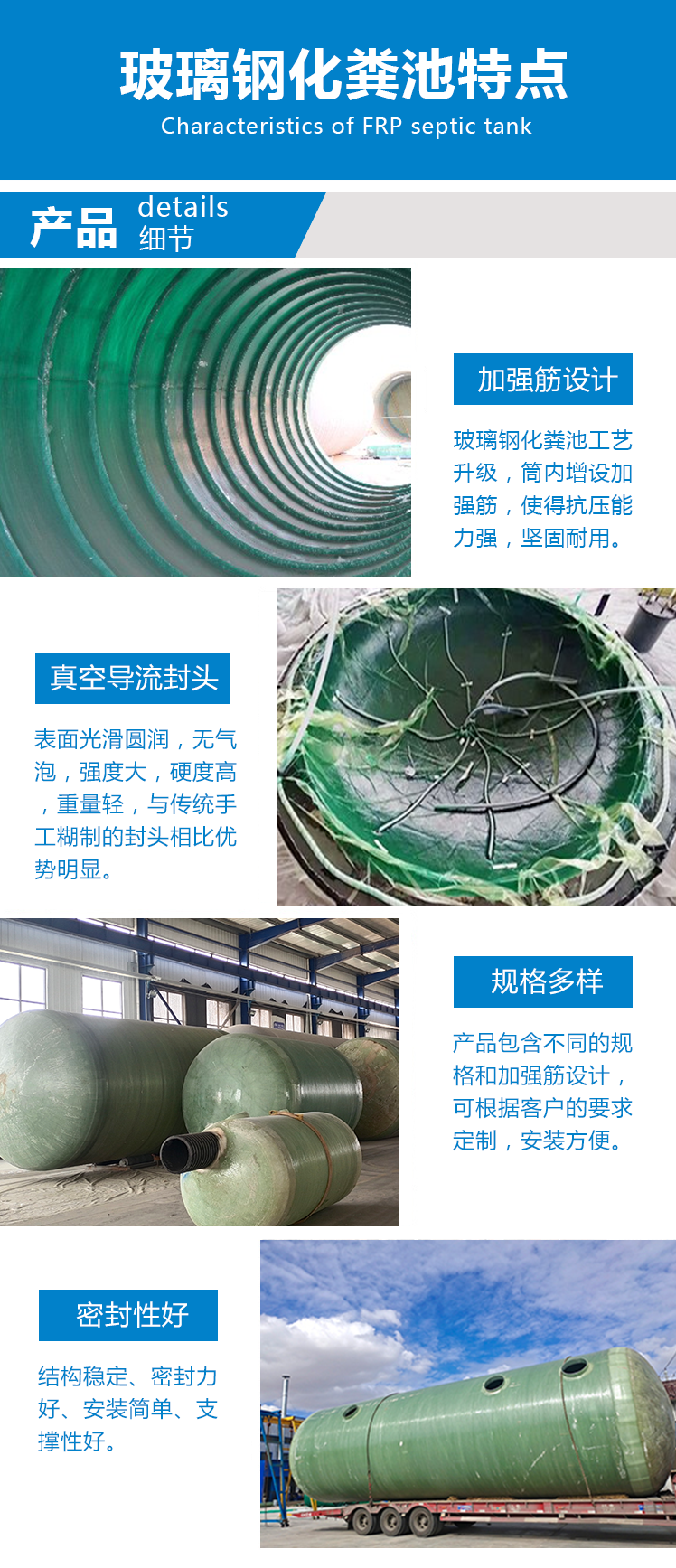 Fiberglass septic tank, mechanical winding, sewage sedimentation tank, 75 cubic meters, long service life, customizable