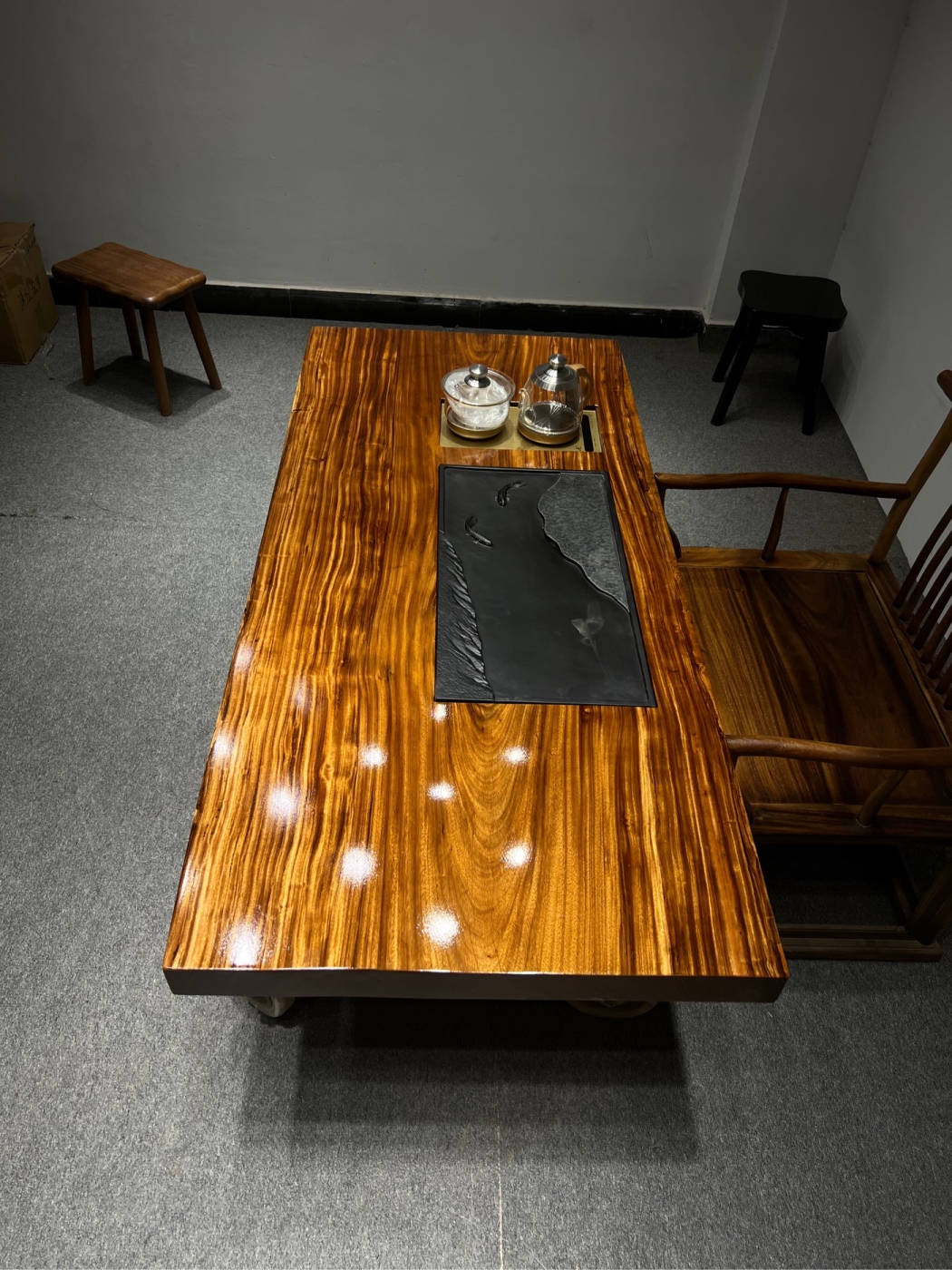 Brazilian rosewood, Brazilian ebony, Okan walnut, solid wood, large board tea table, raw wood tea table, dining table, large class table