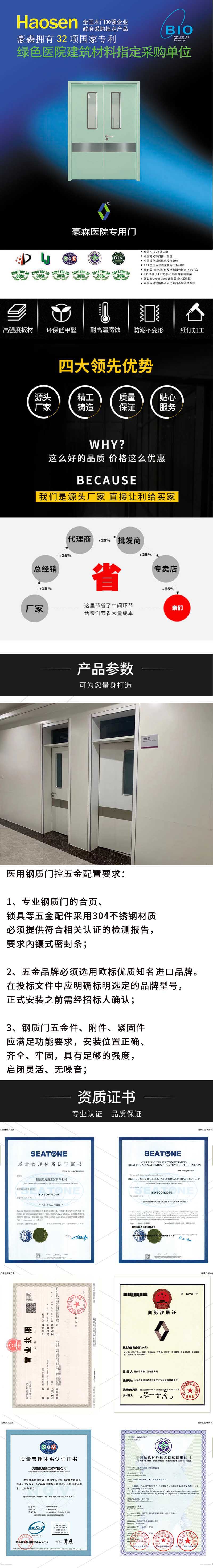 Professional production of steel medical doors for hospitals. Haosen medical ward doors can be installed on site and supplied in bulk