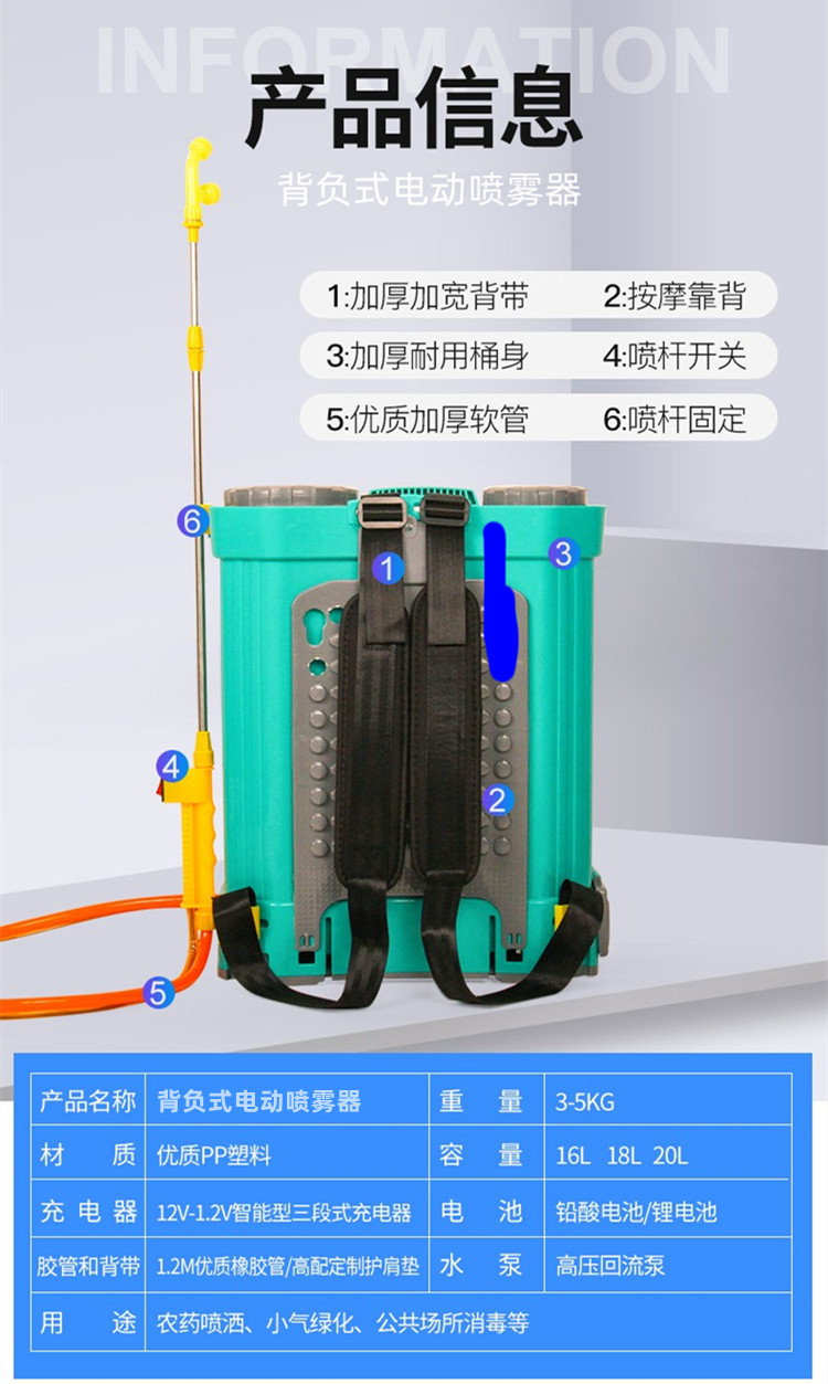 Zhicheng 3WBD-20L backpack type high pressure spray 20A lithium battery agricultural electric sprayer epidemic prevention and disinfection