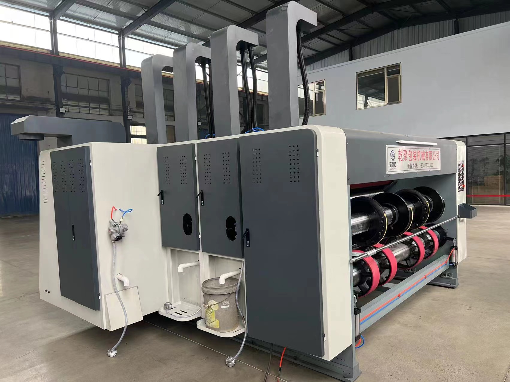 Supply of leading edge three color four gang die-cutting and slotting printing machine for cardboard box machinery, dry polymer cardboard box packaging machinery