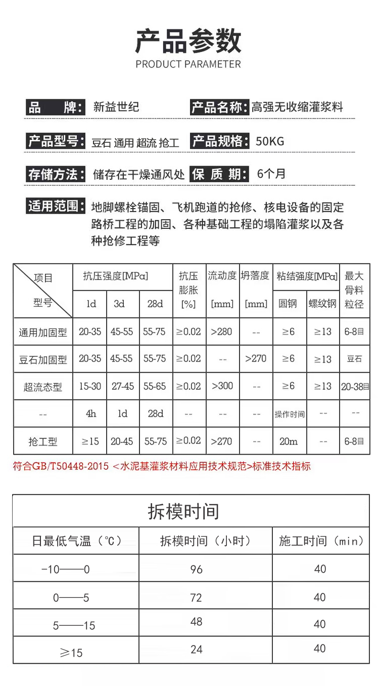 Building beam reinforcement pouring high-strength non-shrinkage cement-based C60 universal grouting material column grouting material