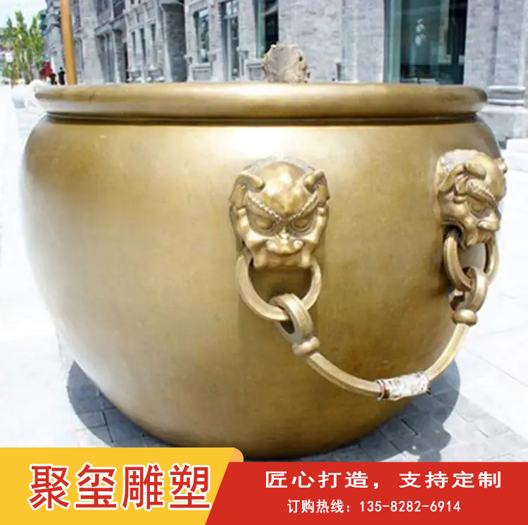 The Palace Museum's small copper cylinder, villa courtyard, feng shui pure copper cylinder, antique cast copper cast iron lotus large cylinder, Juxi