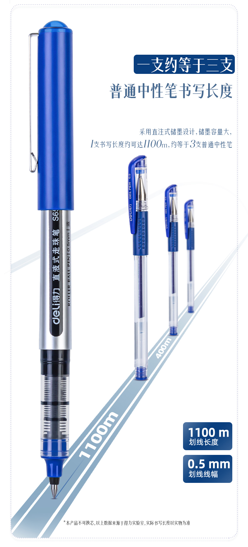 Deli S656 straight liquid neutral signature pen Student exam pen Bead pen Water pen Blue