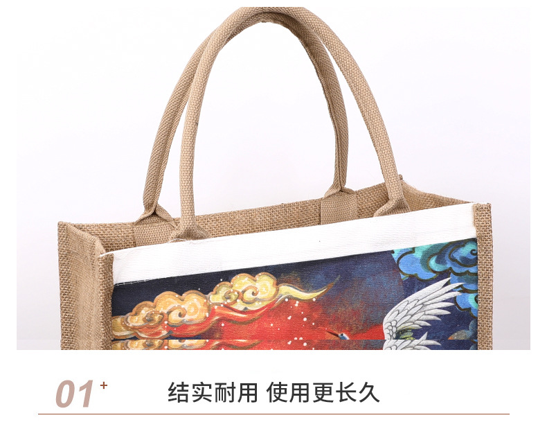 Factory direct supply of portable silk printed linen bags with large capacity for shopping, jute bags with film covering, gifts, and linen packaging bags for customization