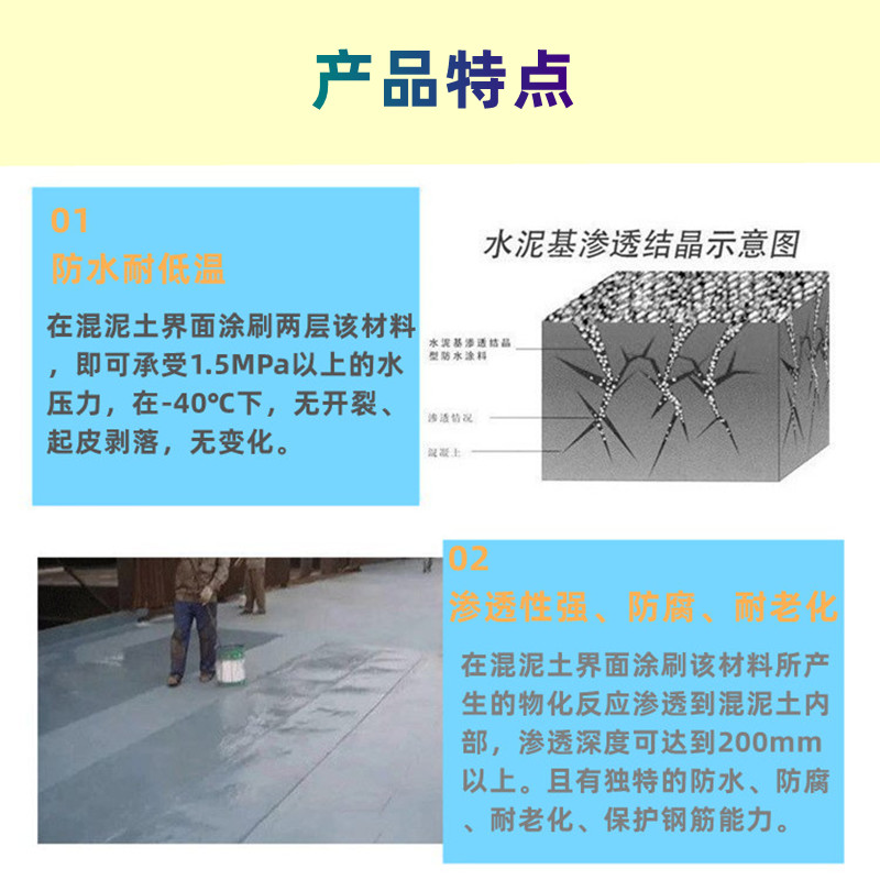 Wanji cement-based permeable crystalline water tank roof, basement, and other waterproof coatings with water pressure resistance and long-lasting environmental protection