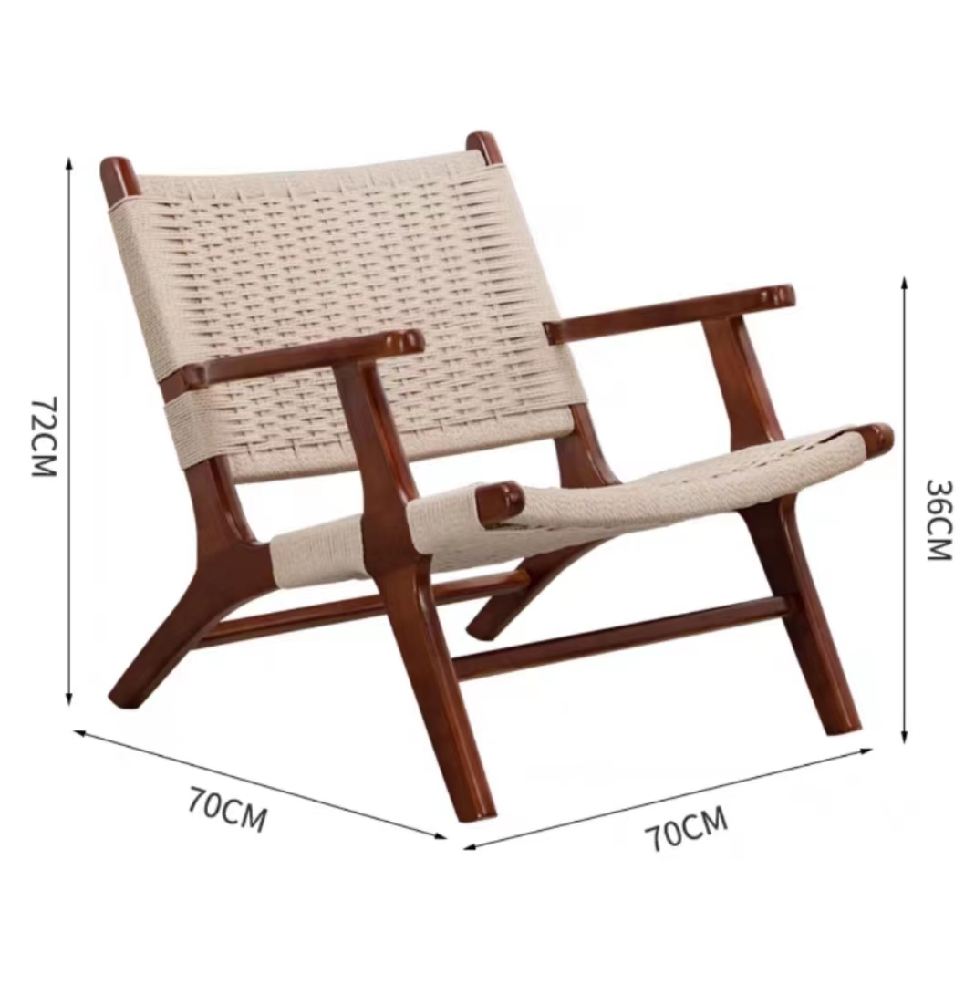 Household balcony lazybones rattan chairs, Nordic solid wood backrest sofa chairs, modern and simple single person lounge chairs, rattan woven leisure chairs