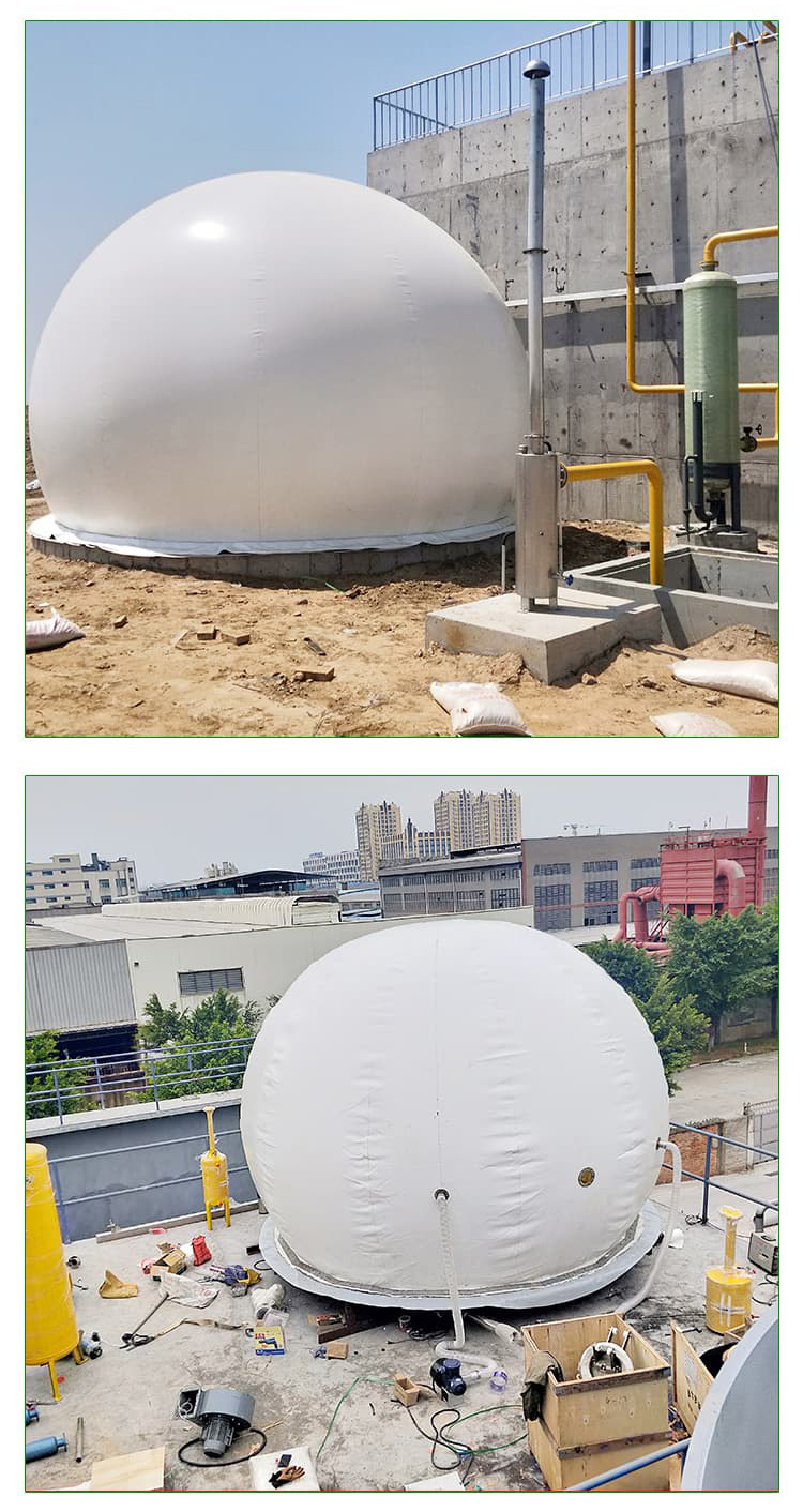 1500 cubic meter dry floor type gas storage tank, connected double membrane gas tank, hemispherical biogas project