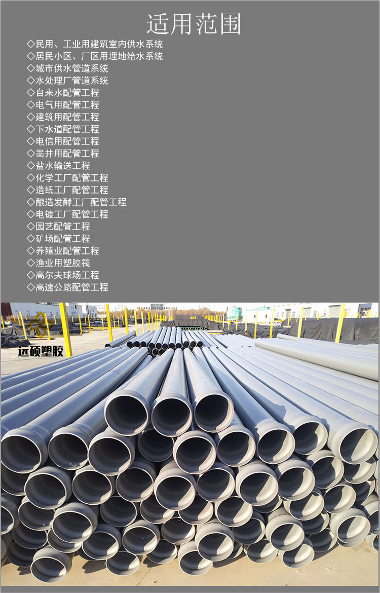 Yuanshuo PVC water supply pipe PVC m high impact resistant PVC water supply PVC farmland irrigation pipe drainage pipe