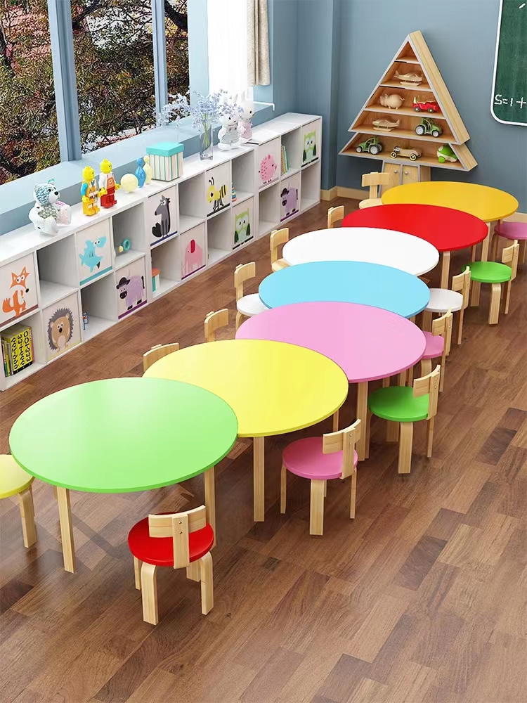 Kindergarten desks, children's tutoring classes, training classes, early education desk combinations, primary school students' painting and art classes, desks and chairs, solid wood