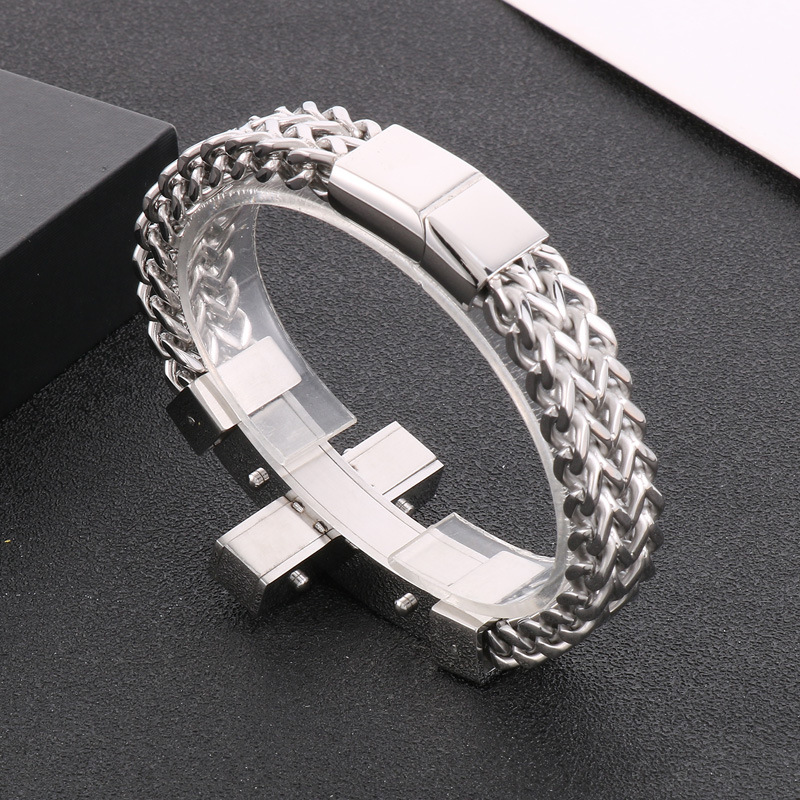 Hip Hop Street Weiya Line Cross Bracelet European and American Personality Front and Back Chain Magnet Buckle Titanium Steel Men's Bracelet