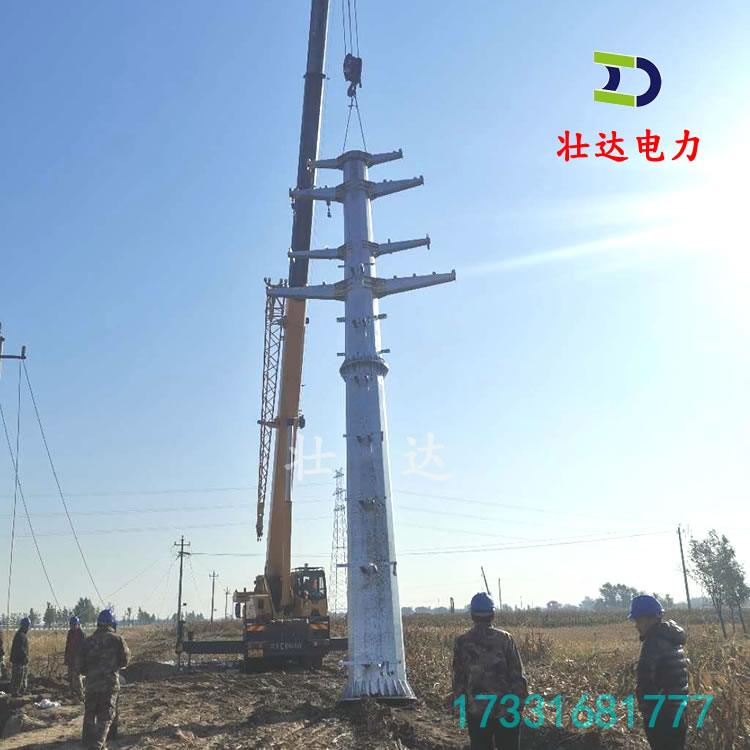 66kV transmission steel pole manufacturer customizes 18 meter three circuit tension circular pipe tower for power line stringing steel pipe poles