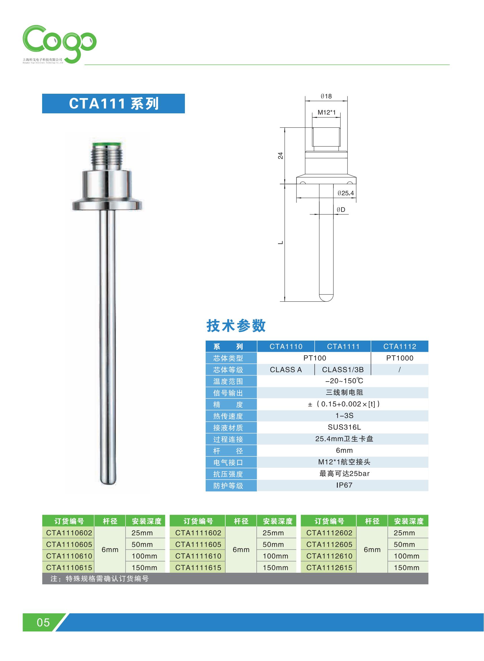 Shanghai Kogo CTA Series Temperature Sensors