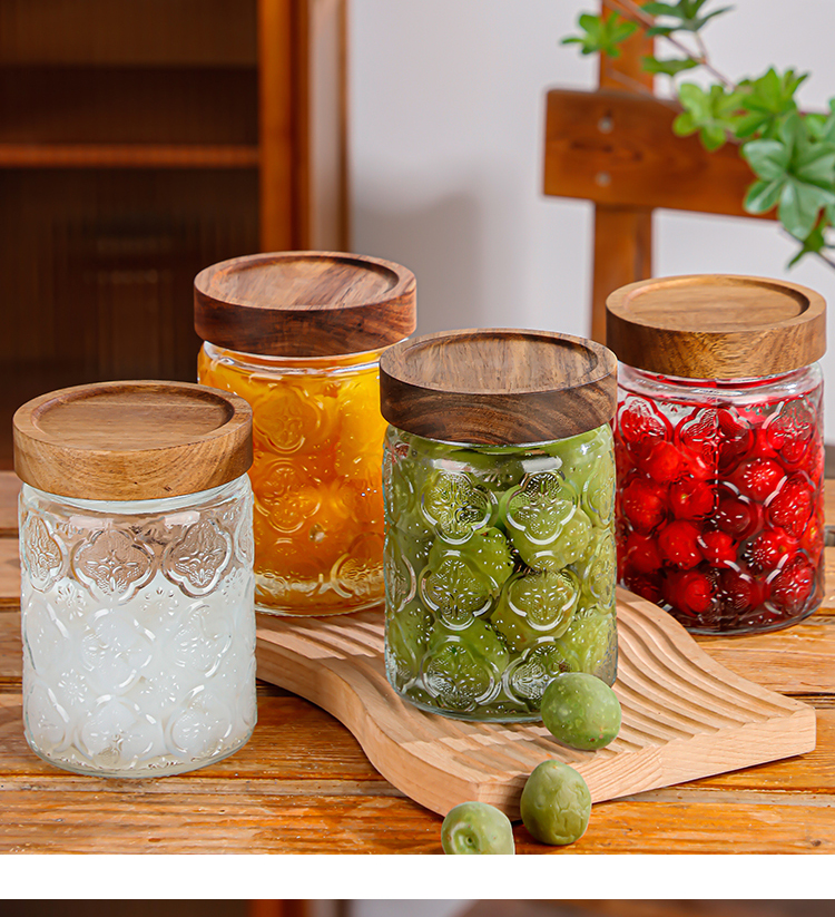 700ml Vintage Begonia Flower Glass Sealed Can Kitchen Household Storage Can Coffee Bean Storage Can Tea Can