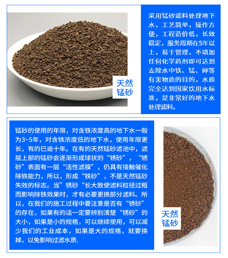 35-45 content water treatment filter material for filtration of wastewater from Huameng Industry, 3-5mm manganese sand for fish pond filtration