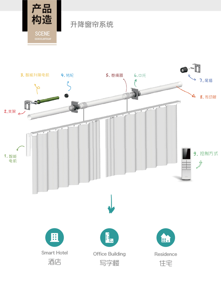 Haojiu Sunshade Electric Lifting Curtain Silent Motor Opening and Closing Track Intelligent Home Sunshade