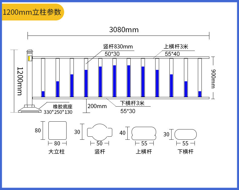 Zinc steel municipal road isolation barrier Pedestrian and vehicle separation in the middle of the road Parking lot Traffic barrier Pedestrian and vehicle diversion