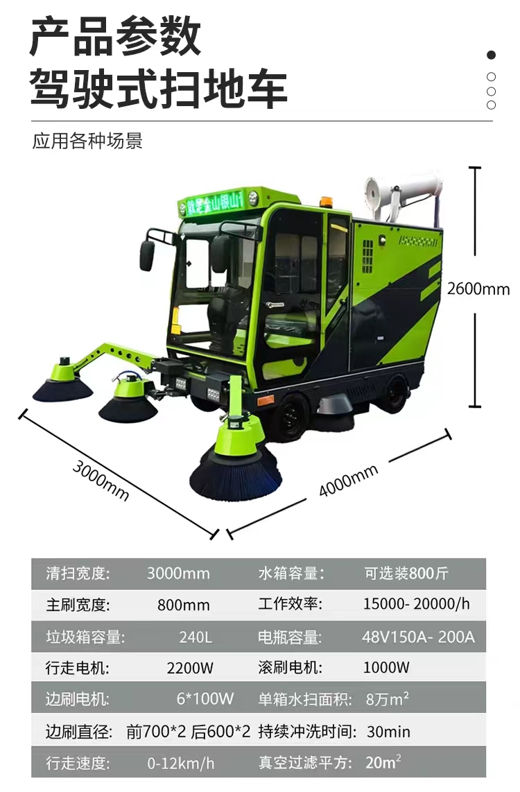 Fully enclosed car mounted vacuum cleaner and sweeper Street sanitation Municipal road property cleaning