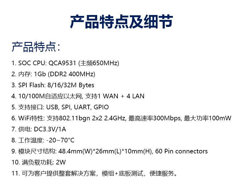 Support the development of customized 2.4G single frequency WiFi wireless data transmission IoT AP routing serial port core module