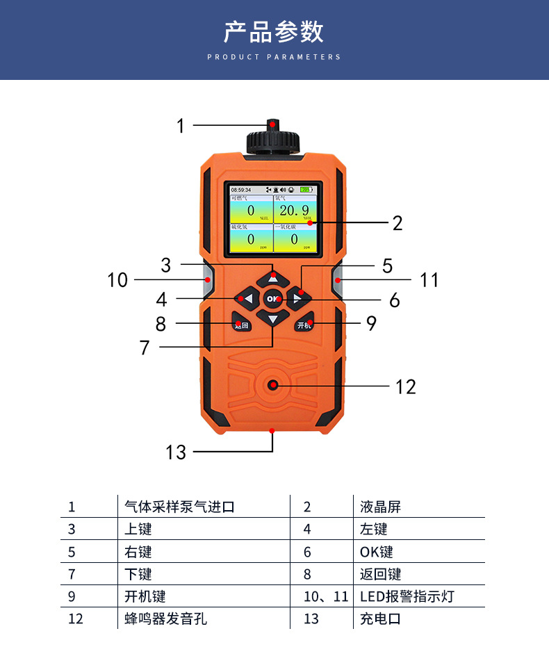 爱德克斯 x-4(bx)泵吸式四合一气体检测仪有毒有害气体报警器