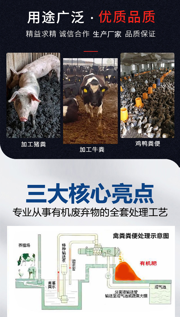 Cow manure dry and wet separator, secondary press and dehydration equipment, water soaked cow manure processing machine, Chuantai spiral press machine