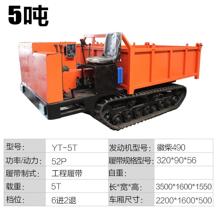 Crawler type transport vehicle with all terrain self dumping ability, small climbing crawler vehicle on muddy road sections in Hushan District