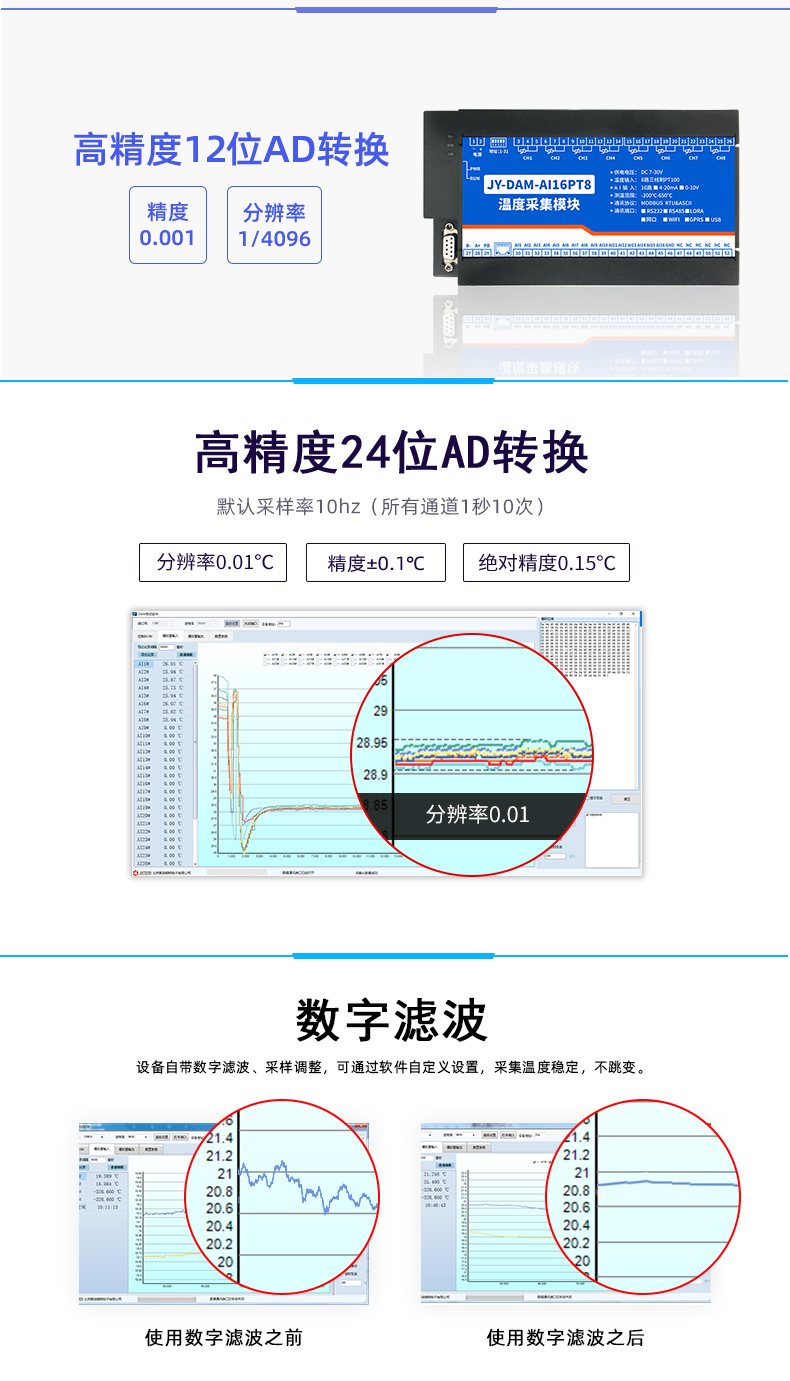 AI16PT8 16 analog inputs 8 PT100 temperature acquisition board module GPRS network communication Lora