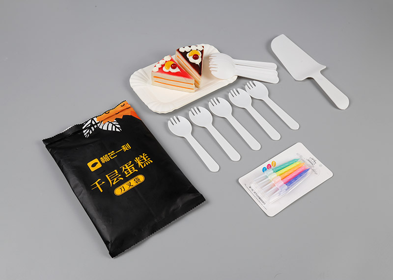 PLA degradable cake knife fork spoon set Disposable tableware four piece set custom dessert gift