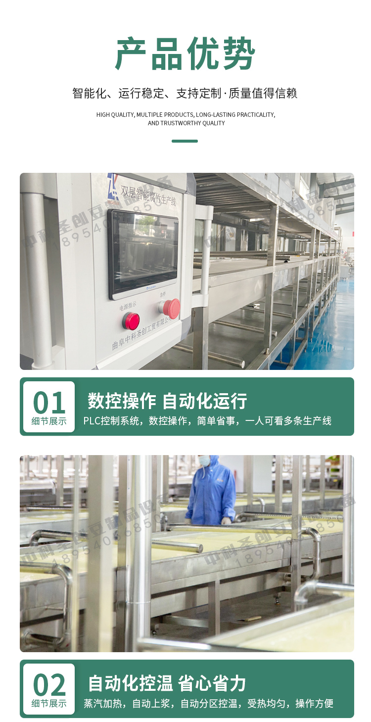 Full automatic Rolls of dried bean milk creams machine production line, bag and teach comprehensive bean products, mechanical steam type equipment with drying bean curd clothes