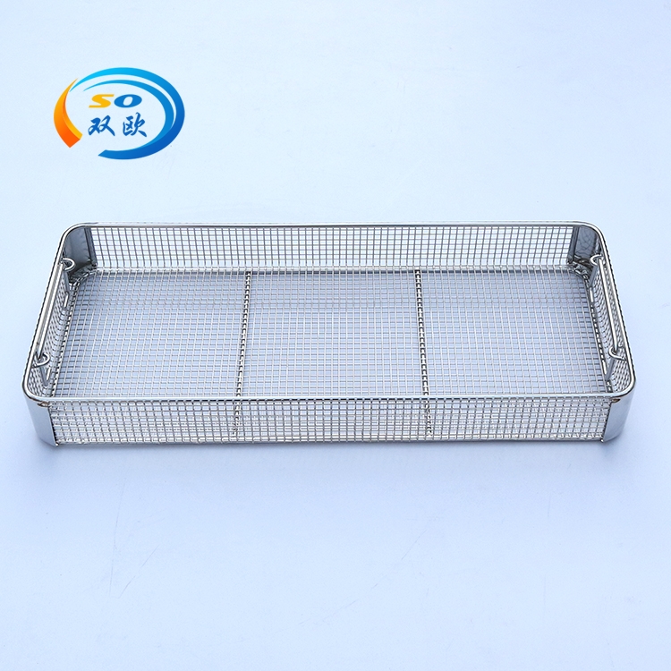 Double European wire mesh stainless steel medical disinfection net basket, side punching net basket, laparoscopic instrument basket, supply room basket