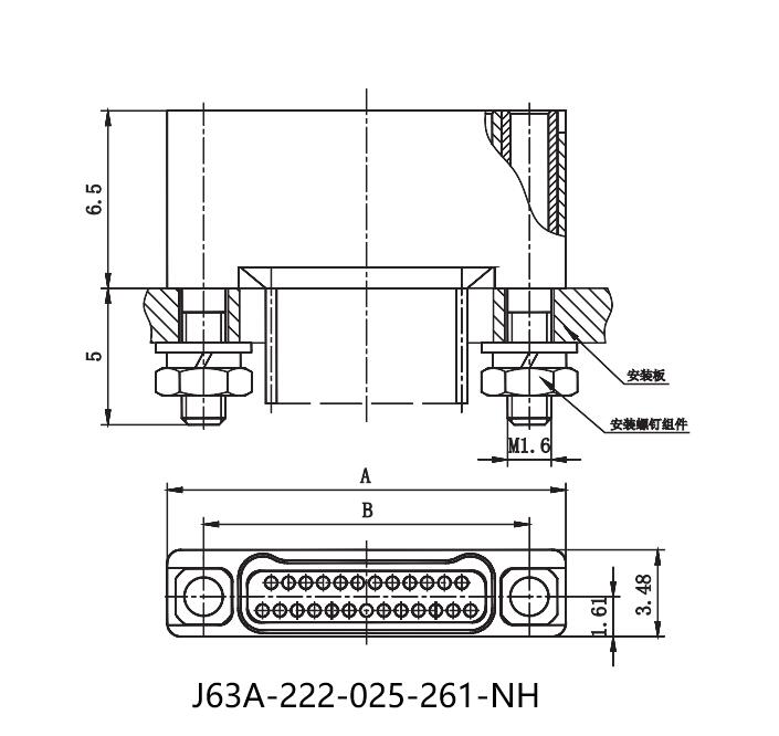 Zhuoyi micro rectangular electrical connector J63A-222-025-261-NH with guide hole customizable