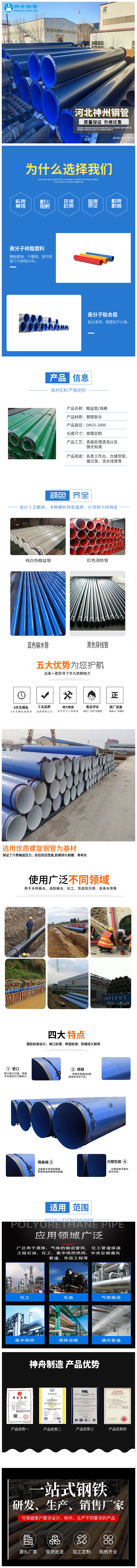 Long Line Transportation External Sliding Coating Plastic Straight Seam Composite Steel Pipe Shenzhou Customized Processing 820 * 8 Spiral Pipeline