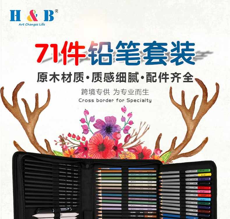 H&B 71 piece sketch pencil art suit art drawing Marker pen painting supplies manufacturer wholesaler