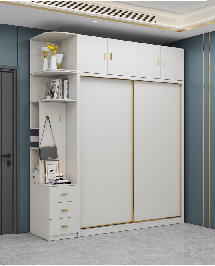 PUR honeycomb board bedroom, household sliding door, wardrobe, overall combination, light luxury all aluminum cream white sliding door clothes