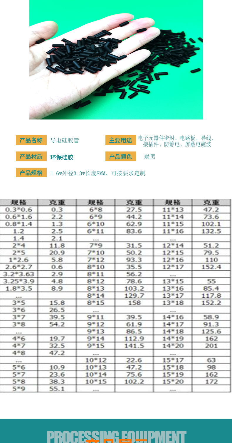 Conductive silicone tube and conductive column are environmentally friendly, odorless, high-temperature resistant, and anti-static with complete specifications that can be customized