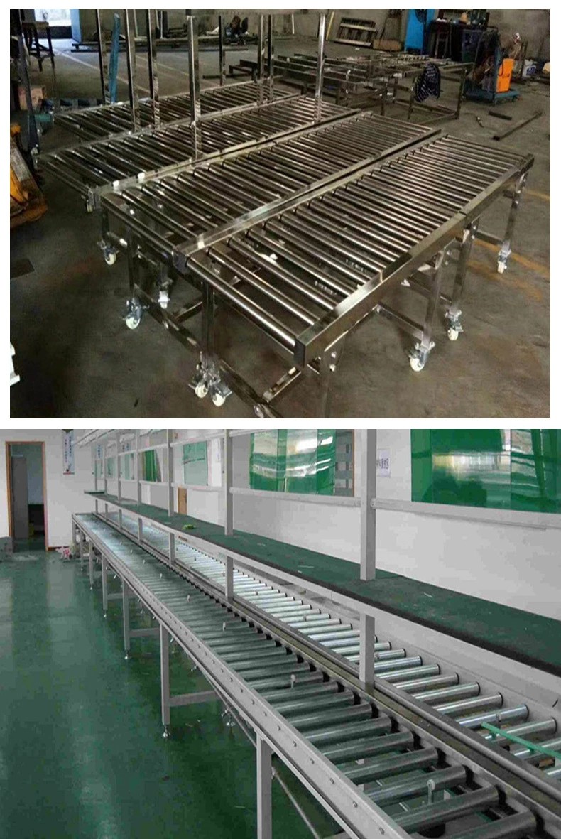 Roller type assembly line conveyor, roller conveyor belt, power roller, stainless steel feeding frame, supporting roller, ground rolling line