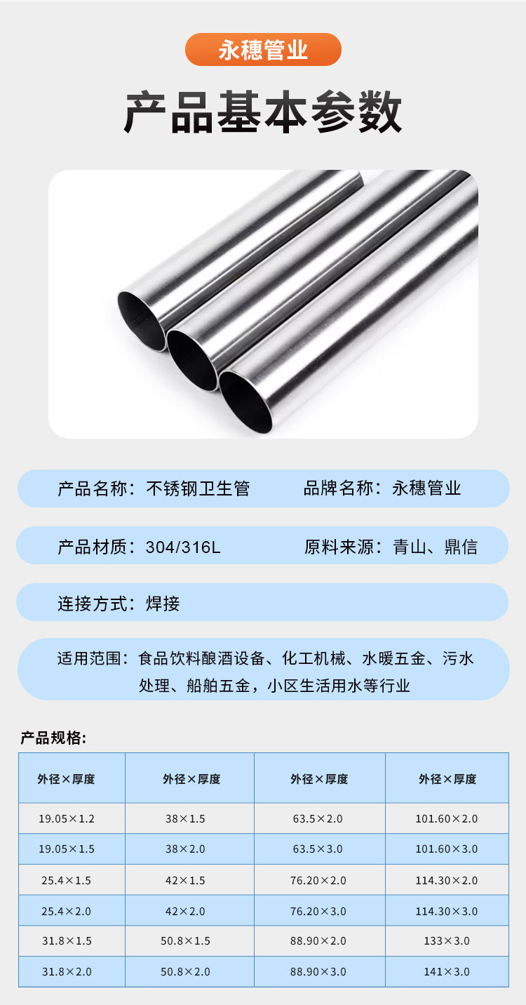 304 stainless steel sanitary pipe medical laboratory polished stainless steel thin-walled sanitary welded steel pipe factory