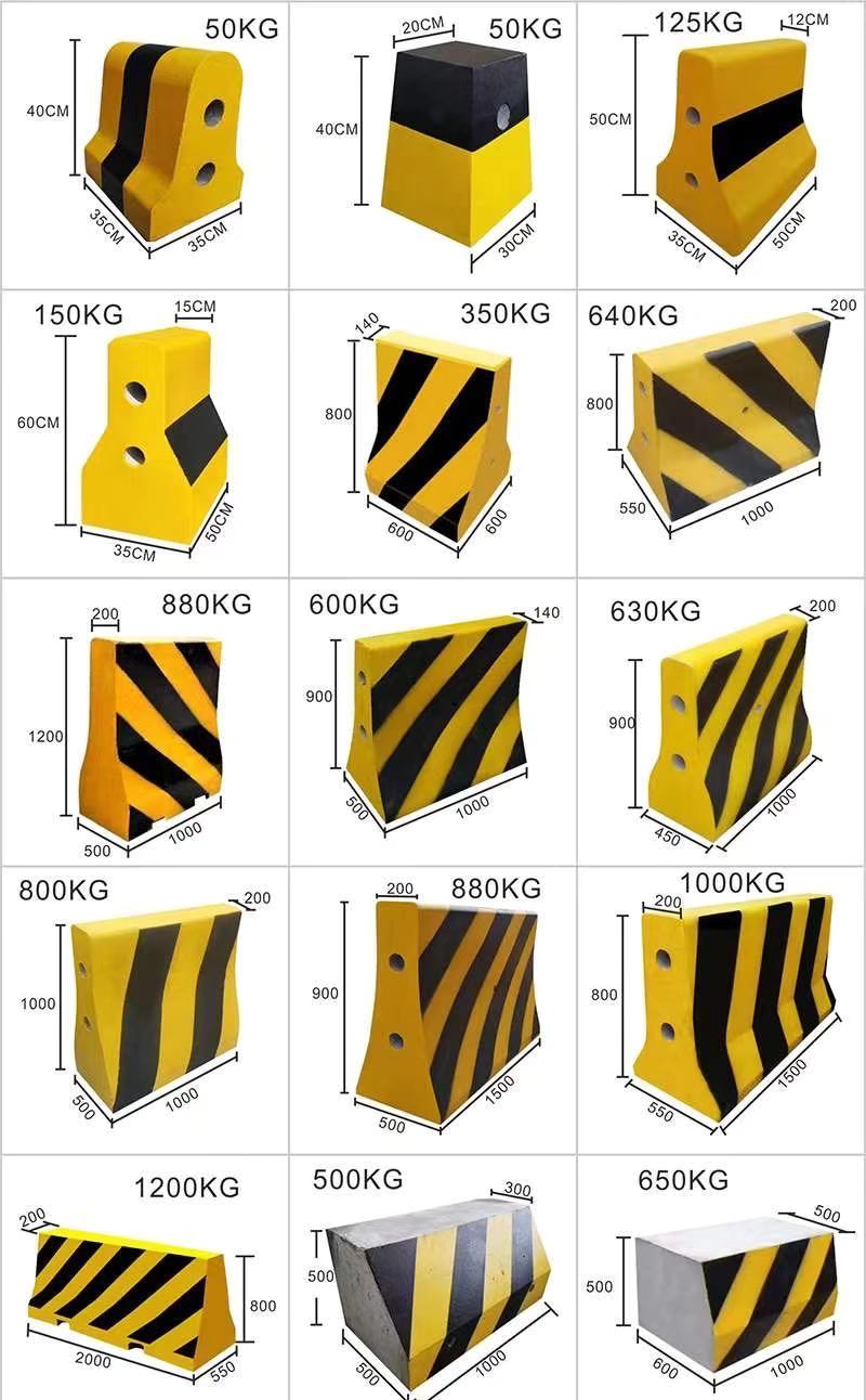 Cement isolation pier, middle guardrail, parking lot, yellow and black warning pier, concrete enclosure pier