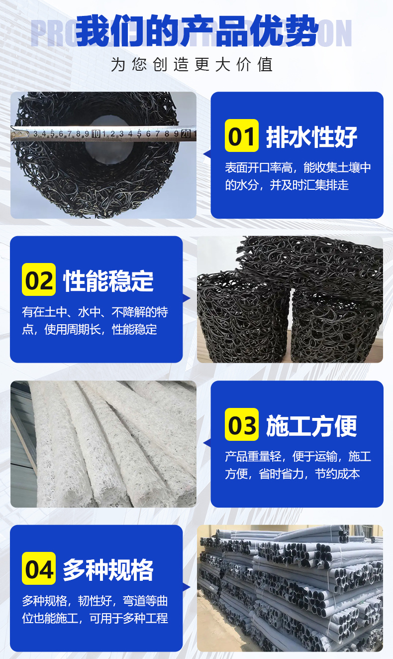 Complete specifications for underground drainage in the National Plastic Pipe Industry's disorderly filamentous plastic blind ditch pipe park scenic area