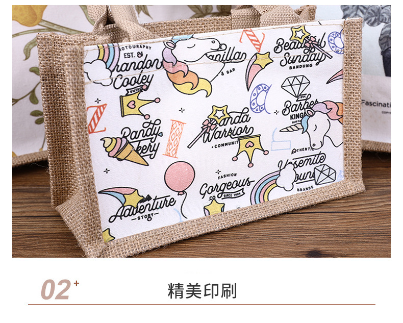 Factory direct supply of portable silk printed linen bags with large capacity for shopping, jute bags with film covering, gifts, and linen packaging bags for customization