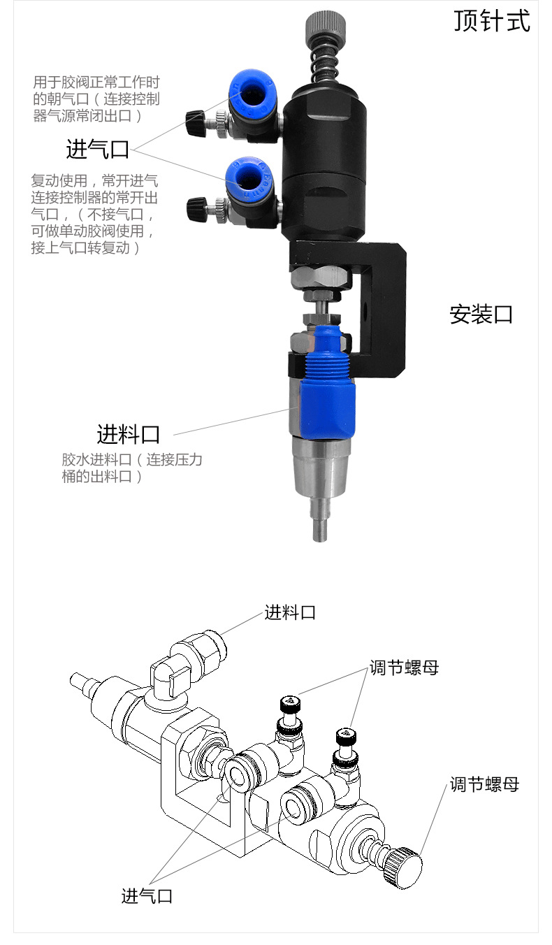 Single liquid top needle dispensing valve, precise and precise dispensing, precise control of glue, anti-corrosion and durable